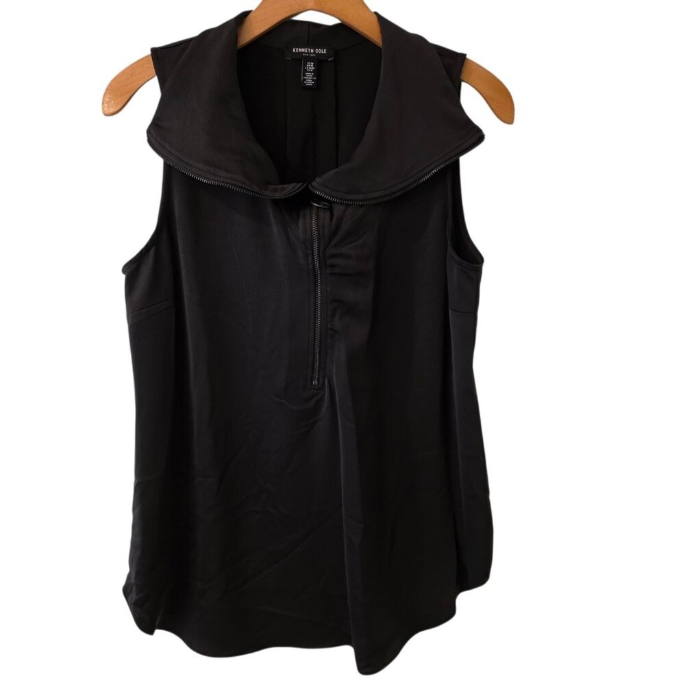 Kenneth Cole Sleeveless Top Women M Black Half Zip Sleeveless Shirt - Picture 1 of 9